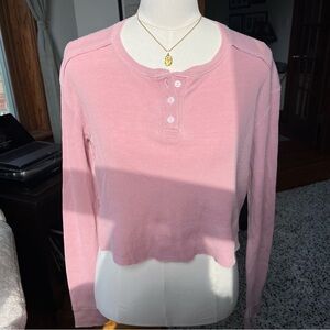 pink waffle knit henley long sleeve
